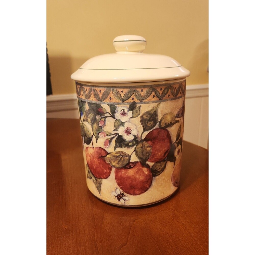 Vintage Susan Winget 9" Tall Ceramic Canister w/ Fruit Pattern
